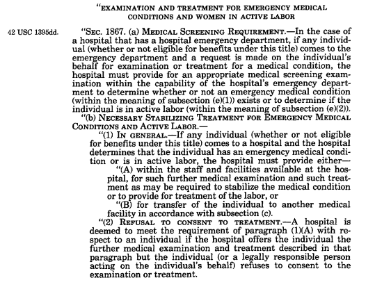screenshot of Emergency Medical Treatment and Labor Act (EMTALA)