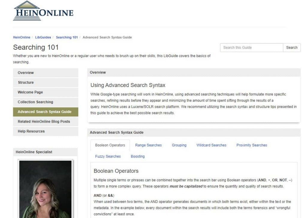image of the HeinOnline Searching 101 LibGuide