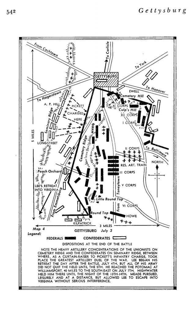 Map of Union and Confederate troop positions on day three of the battle. 