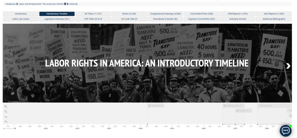 screenshot of Labor Rights in America: An Introductory Timeline
