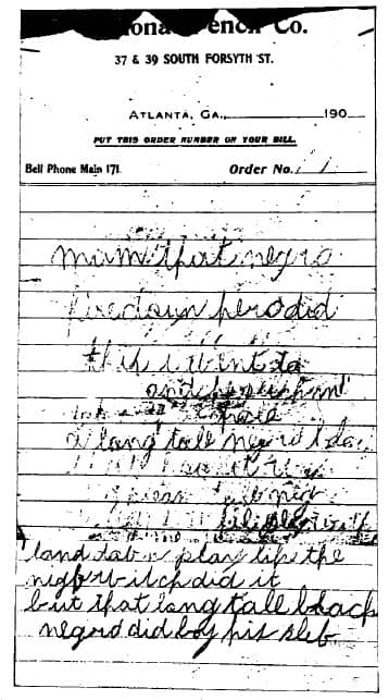 image of a murder note left by Mary Phagan's body