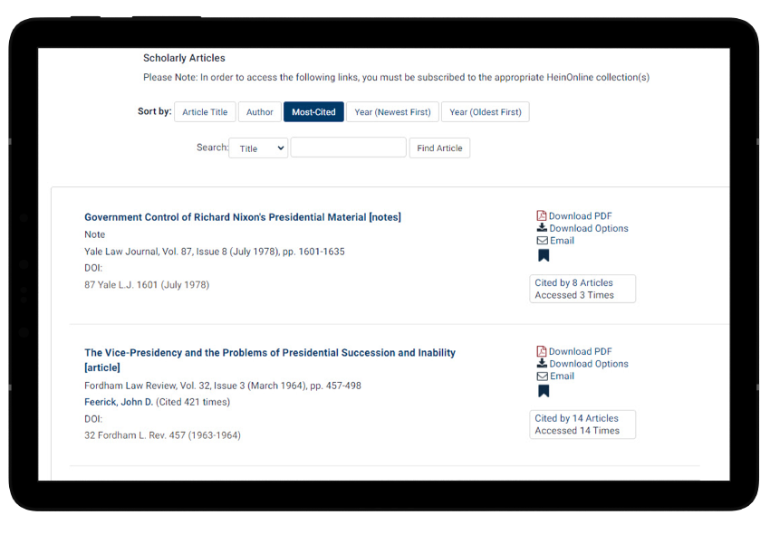 tablet view of scholarly articles in JFK Assassination Collection