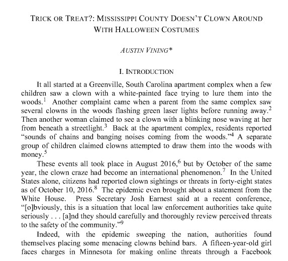 screenshot of excerpt of Trick or Treat? Mississippi County Doesn't Clown Around with Halloween Costumes
