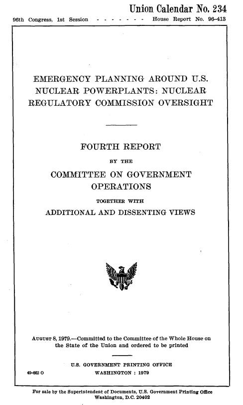 screenshot of the cover page of "Emergency Planning Around U.S. Nuclear Powerplants: Nuclear Regulatory Commission Oversight"