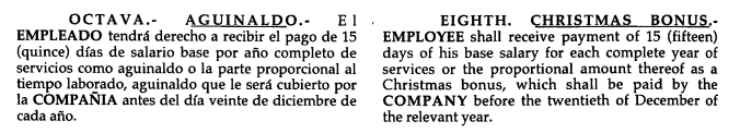 screenshot of excerpt describing Mexico Christmas bonus