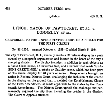 screenshot of excerpt of Lynch vs. Donnelly court case