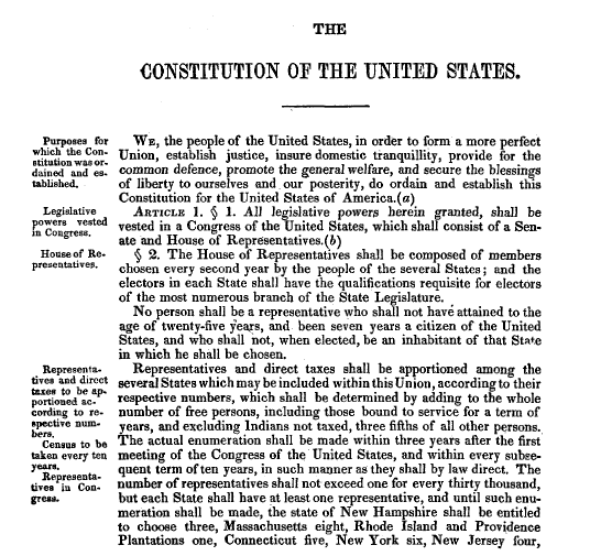 screenshot of excerpt of the U.S. Constitution