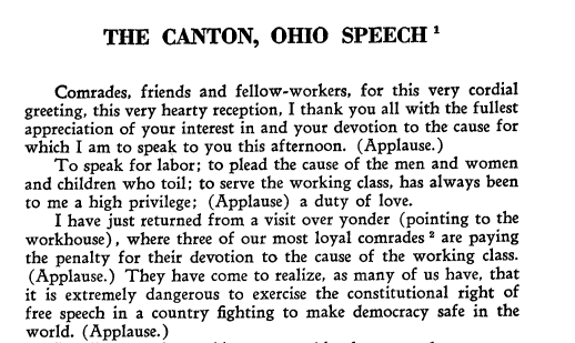 Screenshot of an excerpt from Debs' speech in Canton, Ohio.