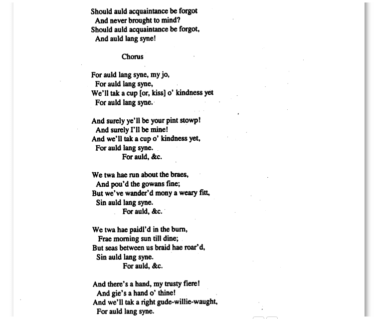 image of the song lyrics for Auld Lang Syne found in the Law Journal Library