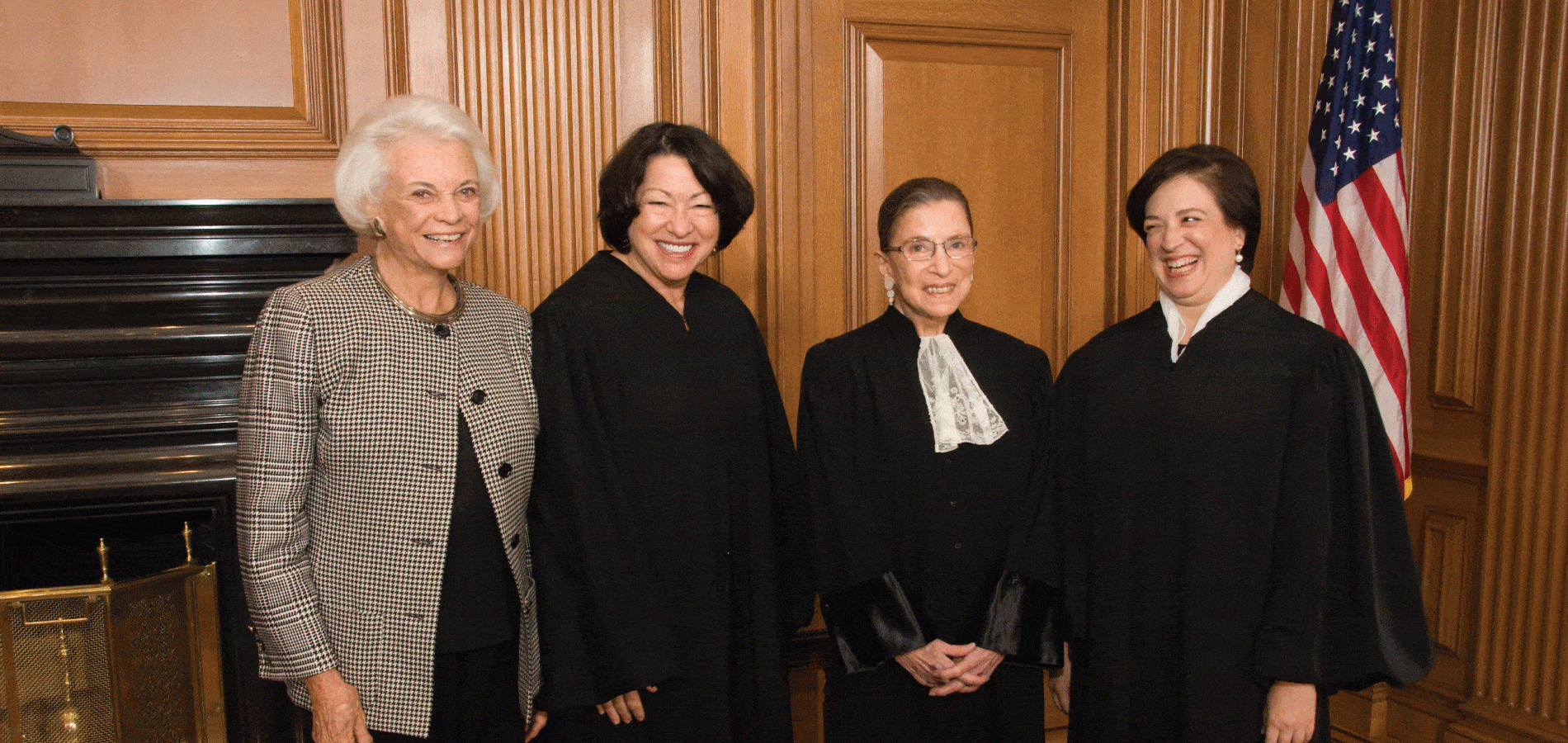 The four women who have served on the Supreme Court of the United States. From left to right: Justice Sandra Day O'Connor (Ret.), Justice Sonia Sotomayor, Justice Ruth Bader Ginsburg, and Justice Elena Kagan