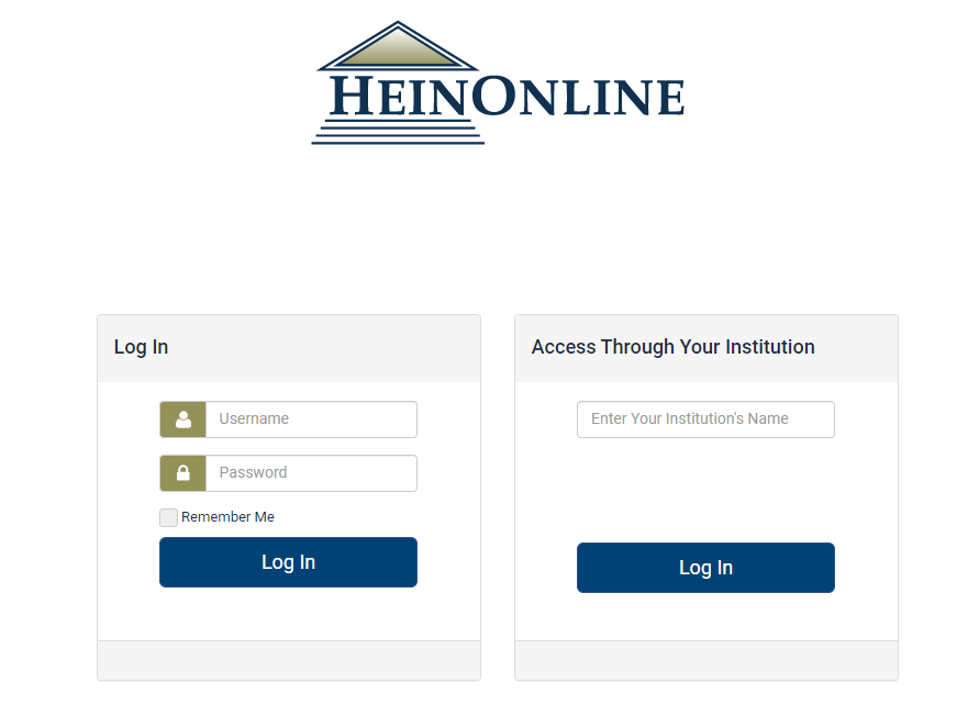 screenshot of the HeinOnline login page