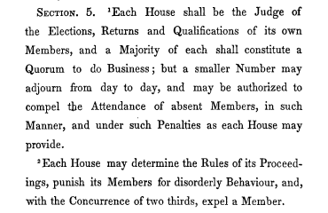 screenshot of U.S. Constitution Article I, Section 5, Clause 2 discussing expelling a Congressperson
