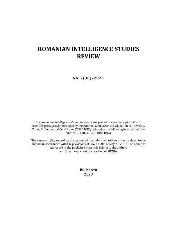 title page for Romanian Intelligence Studies Review