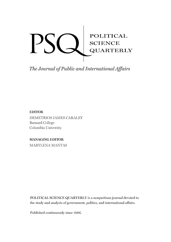 title page for Political Science Quarterly