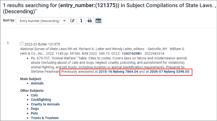 screenshot of example of link to previous entry in Subject Compilations of State Laws