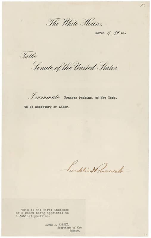 nomination letter of frances perkins