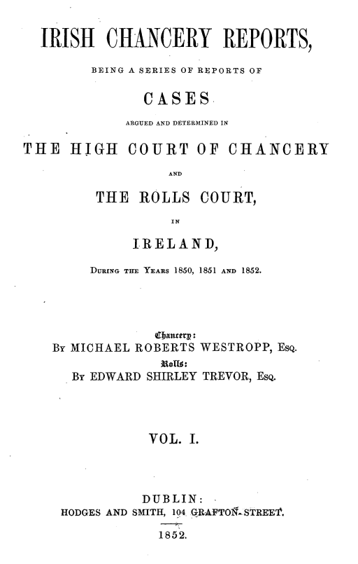 screenshot of the Irish Chancery Reports Volume 1