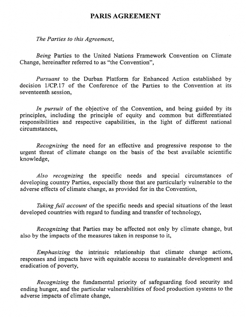 screenshot of the Paris Agreement