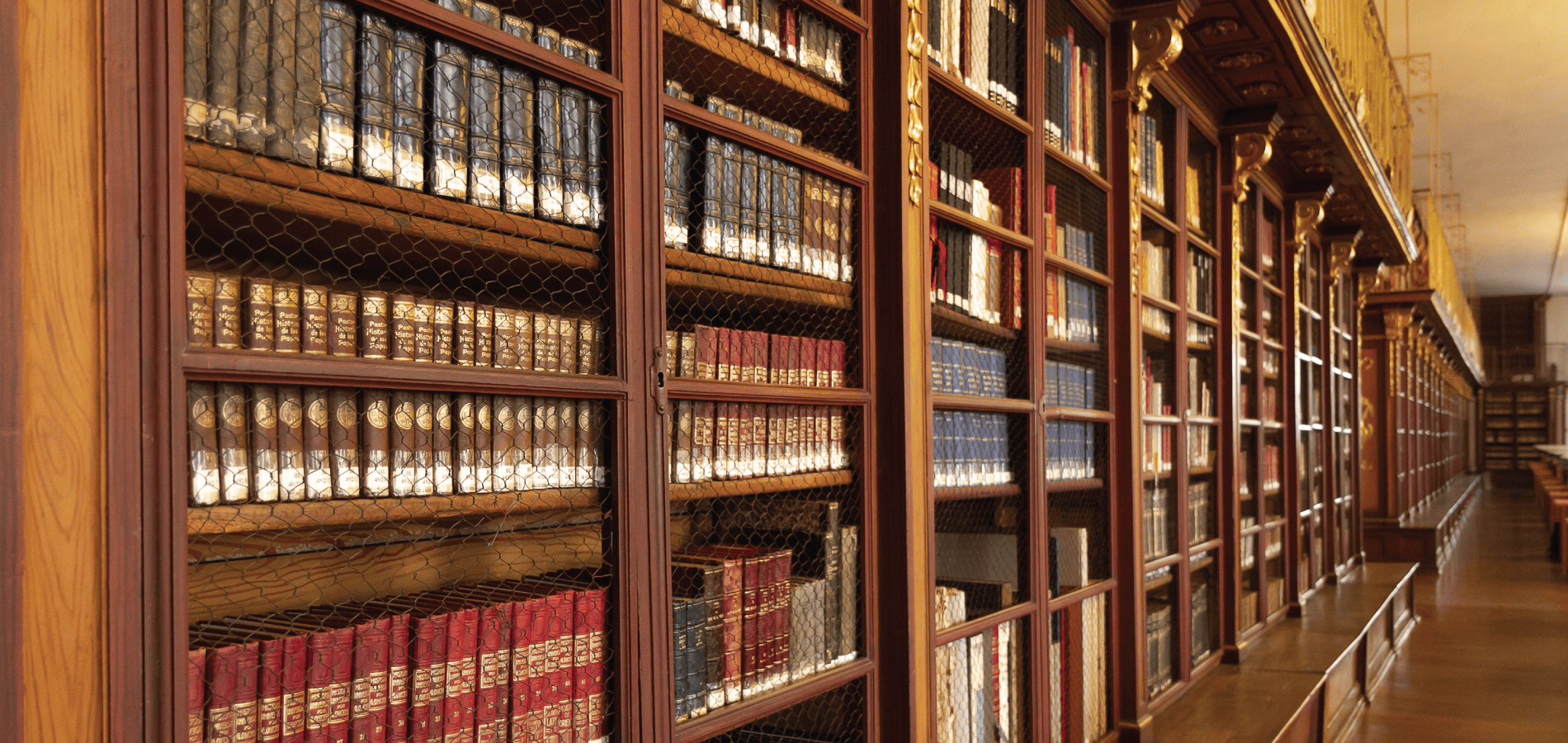 photo of bookshelves in a library