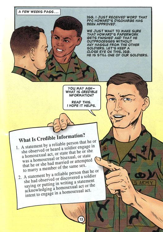 Graphic from a U.S. Army training guide detailing what can be considered credible information on someone's homosexuality or bisexuality.