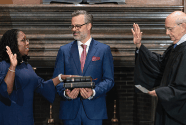 Justice Jackson being sworn in by Justice Breyer