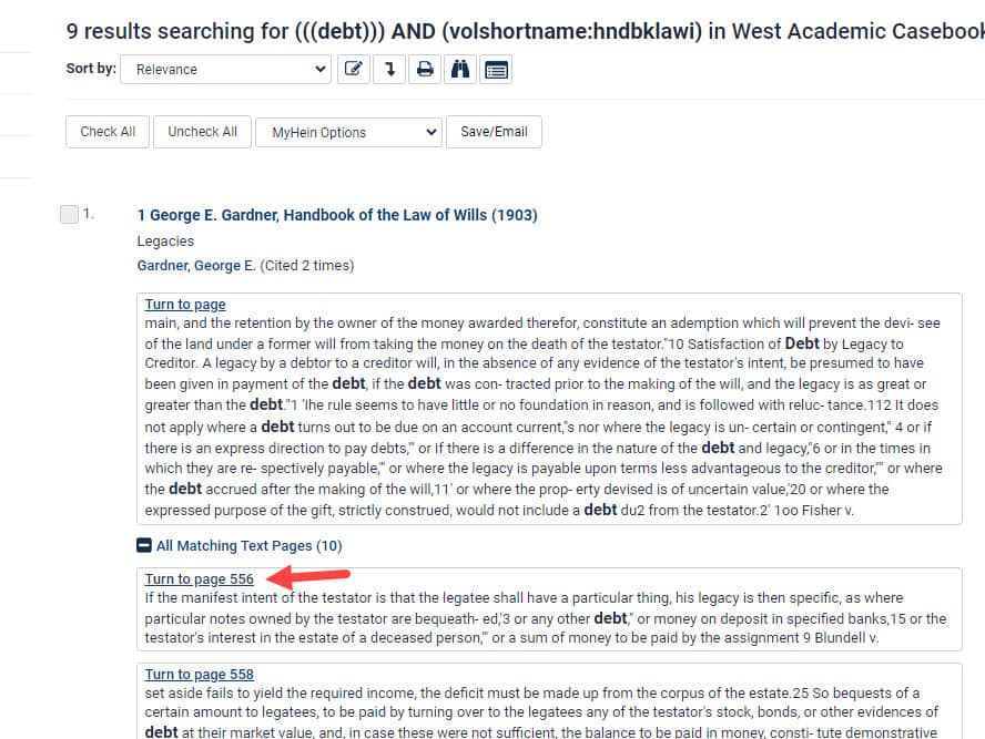 image of the turn to page option found within a HeinOnline results page