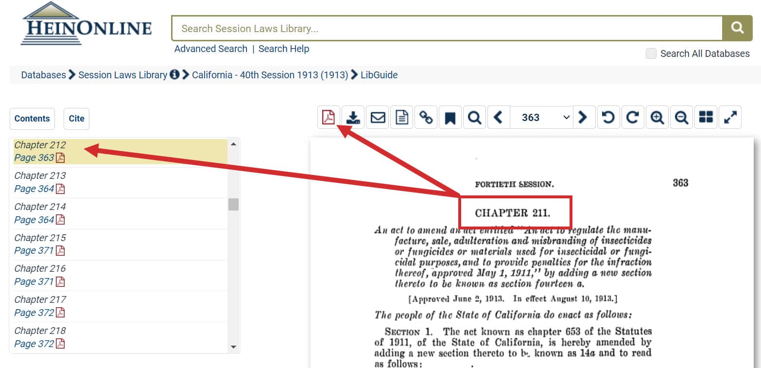 image of Chapter 211 in the California Session Laws from the year 1913