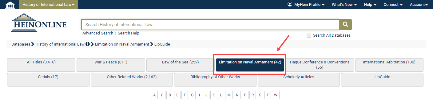 subcollections of History of International Law collection, with Limitation on Naval Armament highlighted