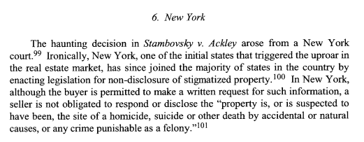 screenshot of excerpt of article about Stambovsky v. Ackley case