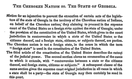 screenshot of excerpt of Cherokee Nation v. Georgia case