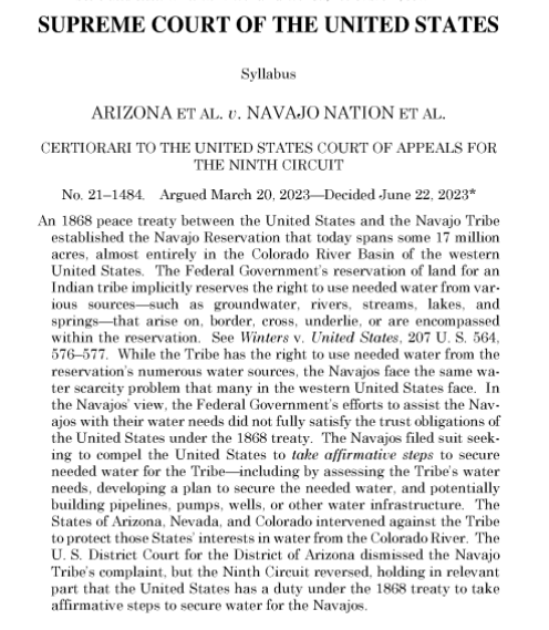 screenshot of excerpt of Arizona v. Navajo Nation slip opinion