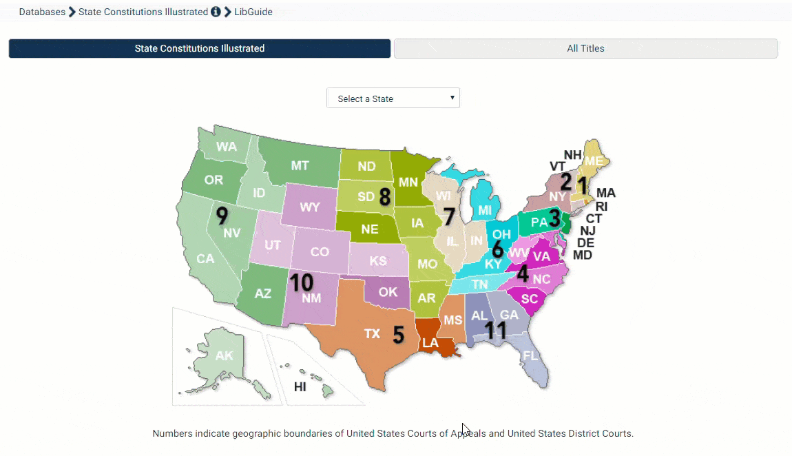 Interactive map feature in HeinOnline's State Constitutions Illustrated.