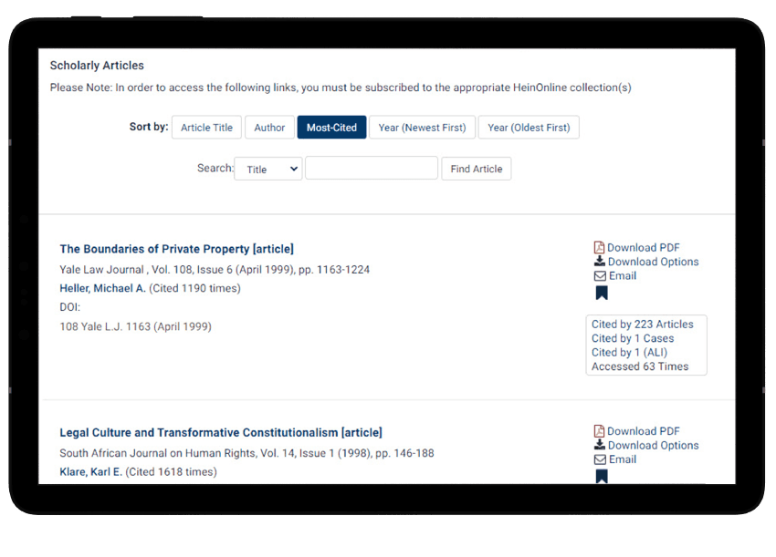 Scholarly articles relating to constitutional research in HeinOnline's world constitutions illustrated database