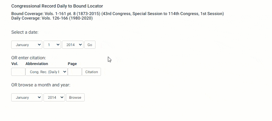 Daily to Bound locator in Congressional Documents database