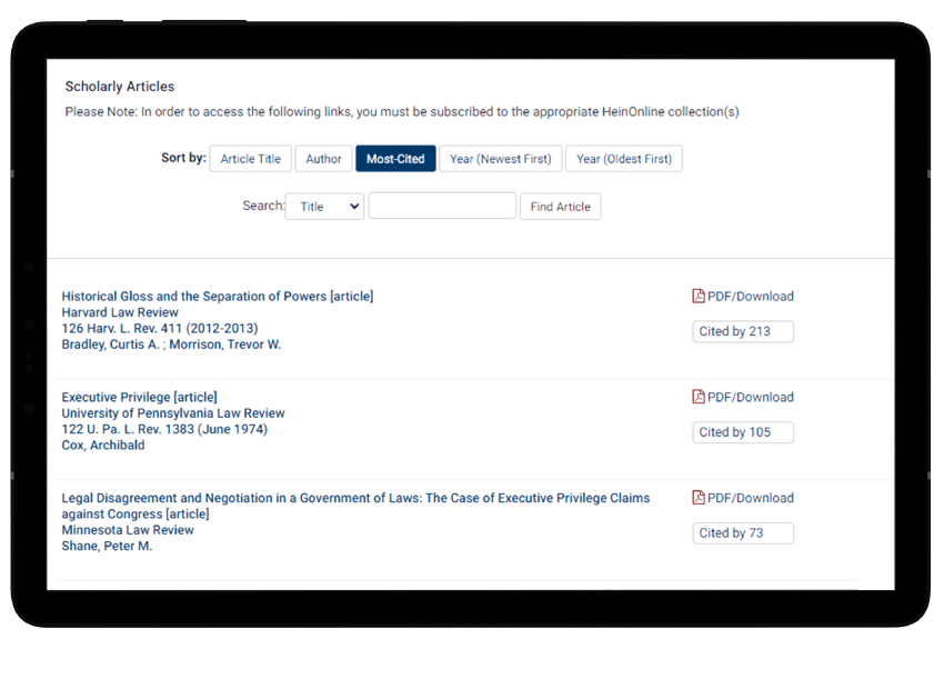 Executive Privilege scholarly articles in HeinOnline's database