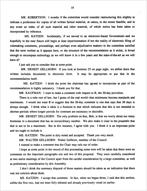 screenshot of page of ACUS plenary session transcript from 1993