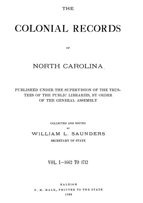 the cover of The Colonial Records of North Carolina