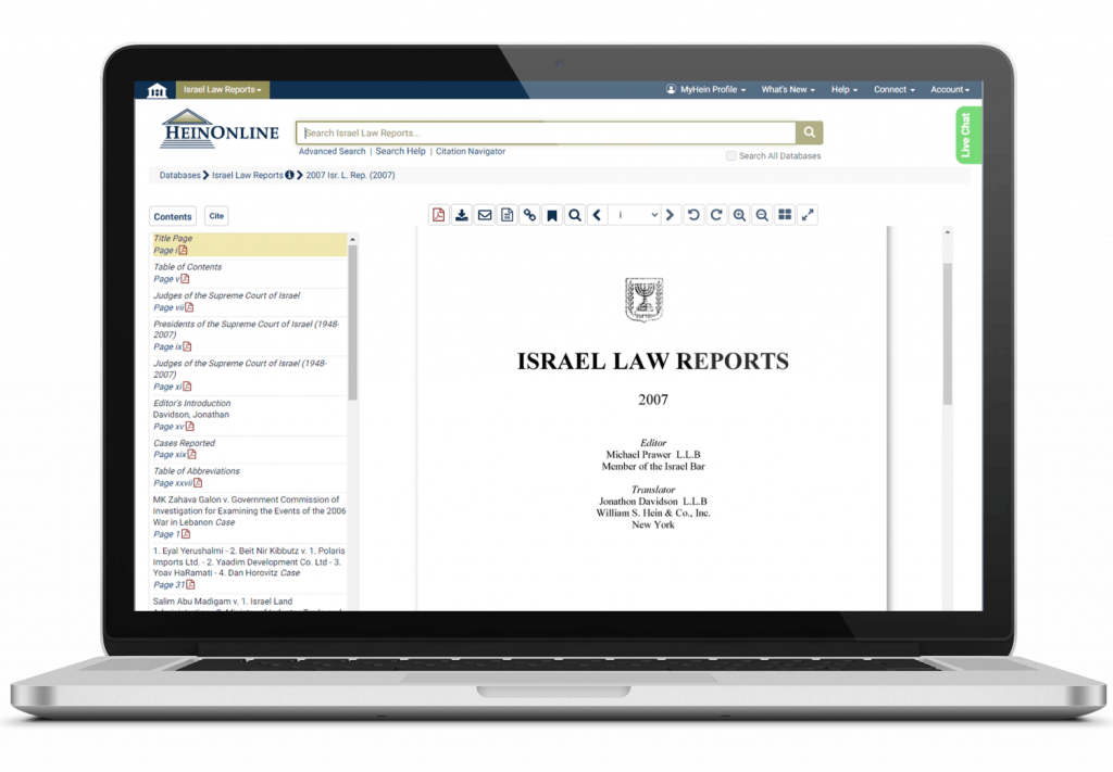 Israel Law Reports on a laptop screen