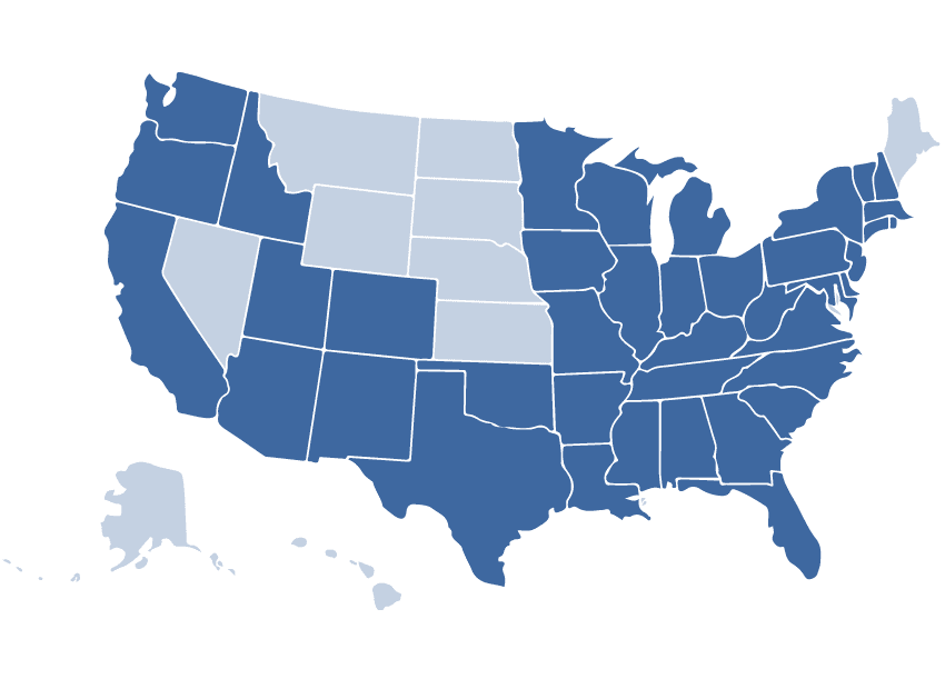 Map of the United States showing the progress of the Session Laws Library in different blues