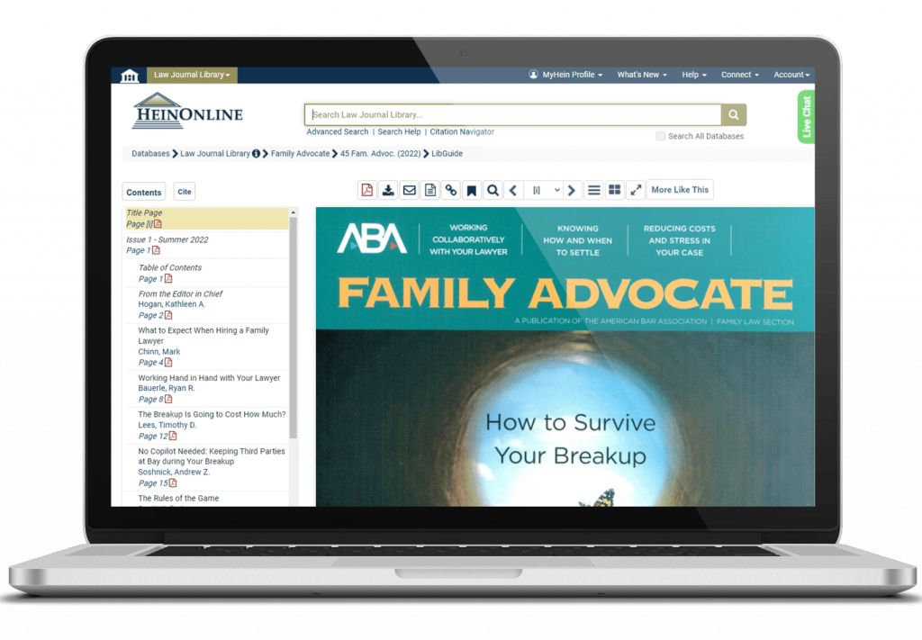 image of Family Advocate journal in a laptop view