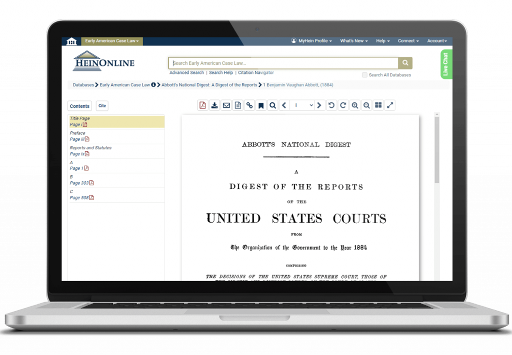 Laptop view of the Early American Case law database