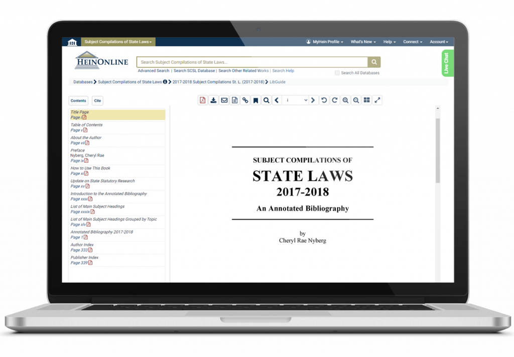 Subject Compilations of State Laws, 2017-2018 shown on a laptop