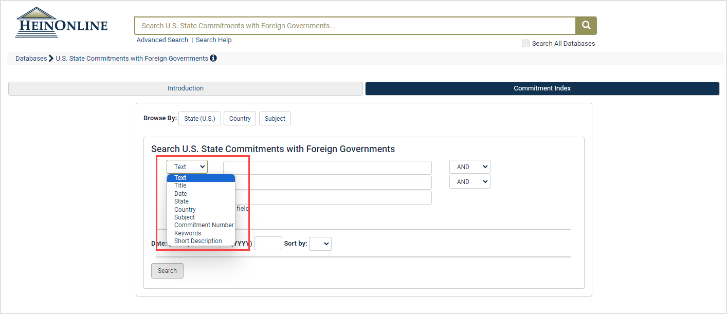 U.S. State Commitments with Foreign Governments commitment index tool