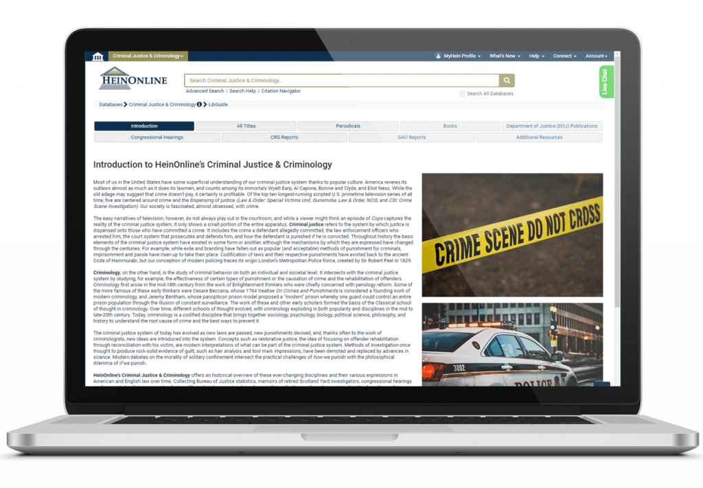 Criminal Justice & Criminology interface on laptop