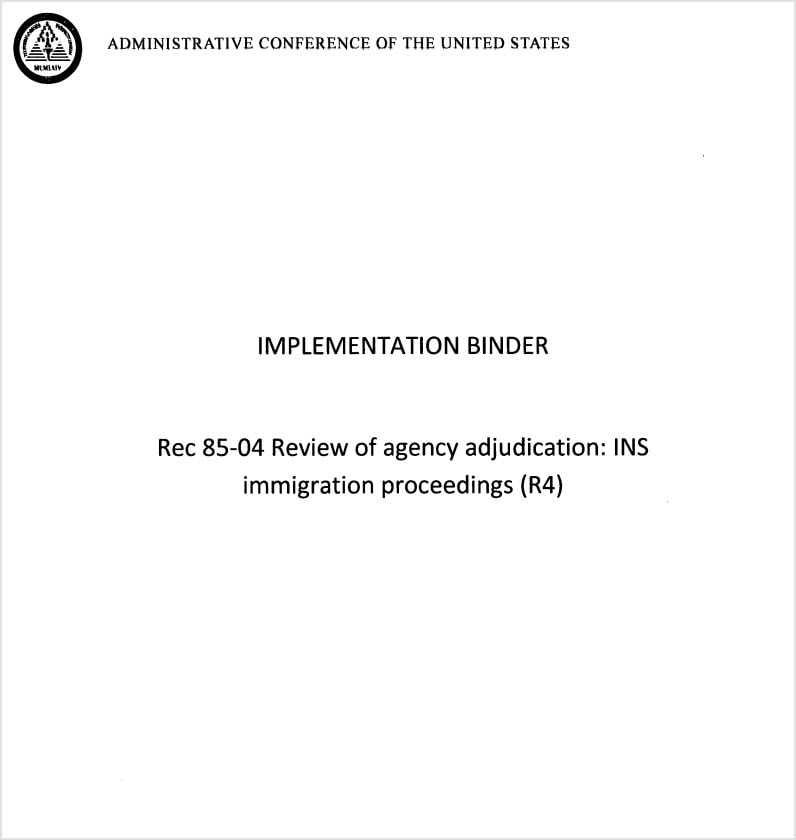 cover page of Administrative Review in Immigration Proceedings