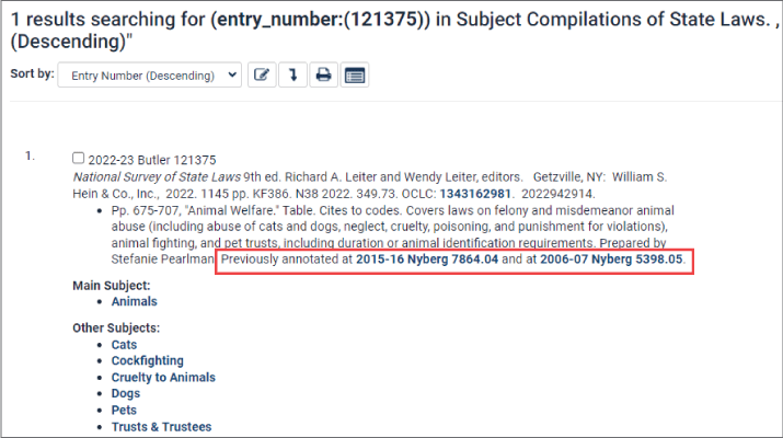 screenshot highlighting link to previous entries in Subject Compilation of State Laws
